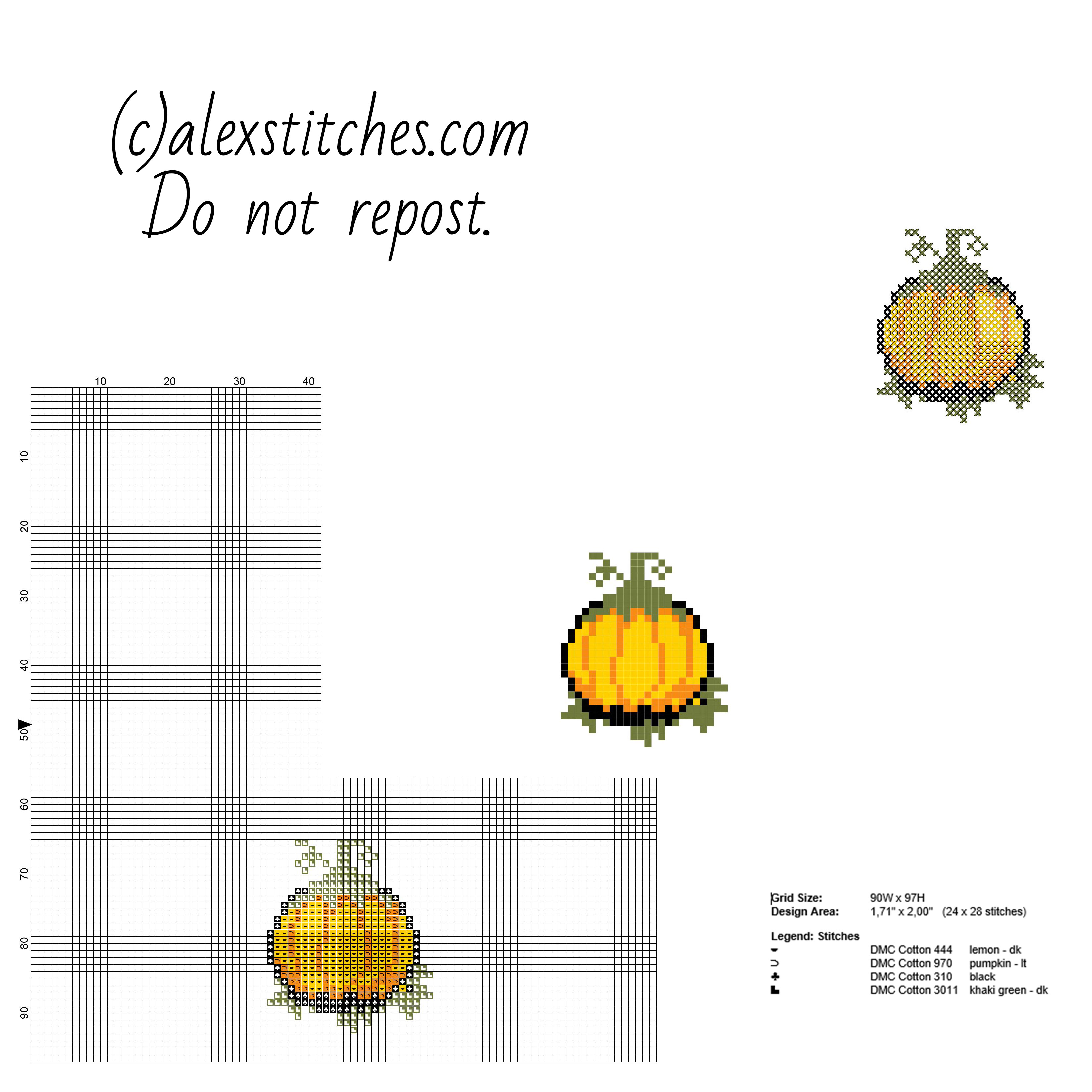 Small and simple Halloween pumpkin free cross stitch pattern