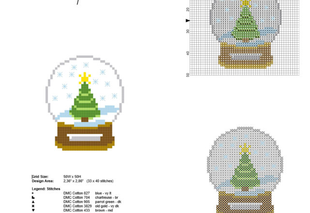 Small and simple cross stitch Christmas card glass snow ball free pattern download