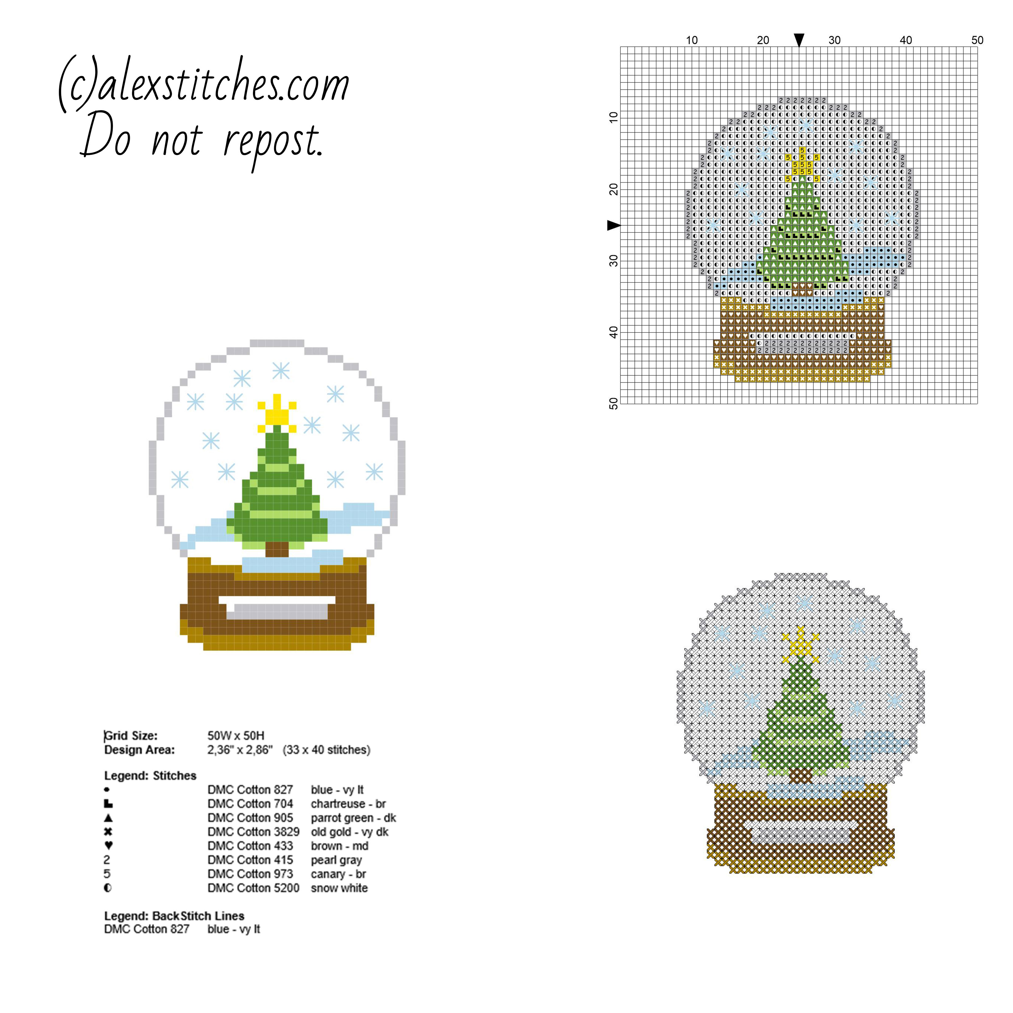 Small and simple cross stitch Christmas card glass snow ball free pattern download