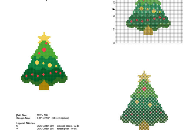 Small and simple cross stitch Christmas card with tree free pattern download