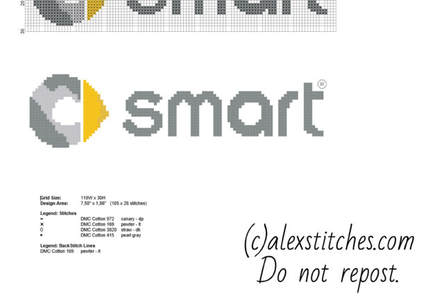 Smart car logo free pcstitch cross stitch pattern