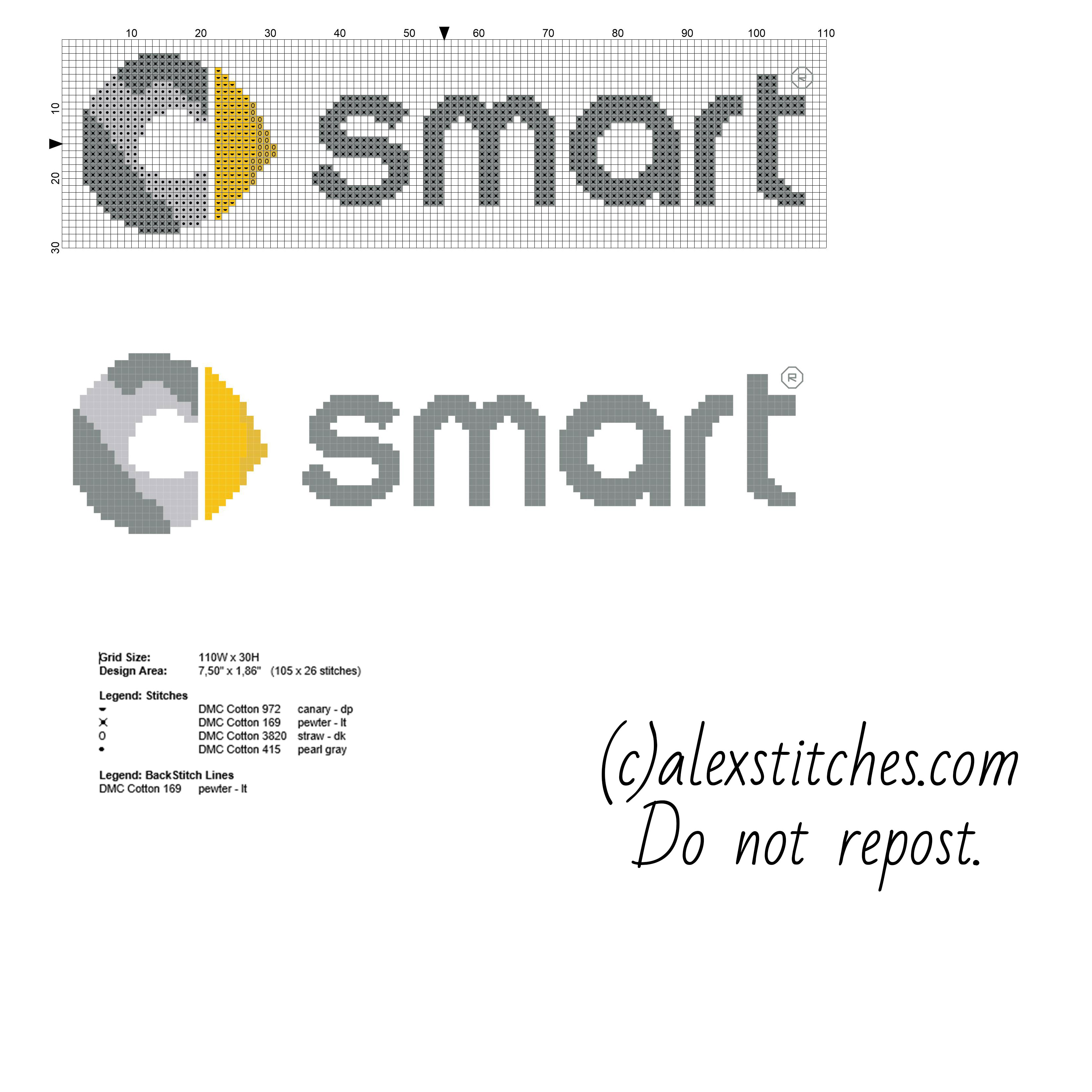 Smart car logo free pcstitch cross stitch pattern