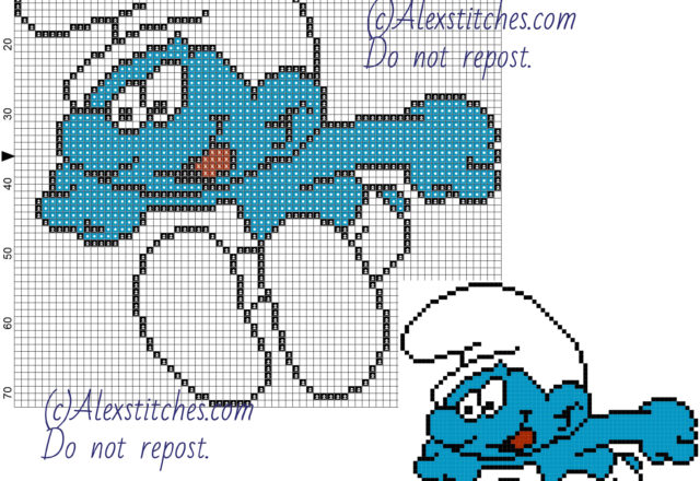 Smurf cross stitch pattern 70x72 3 colors