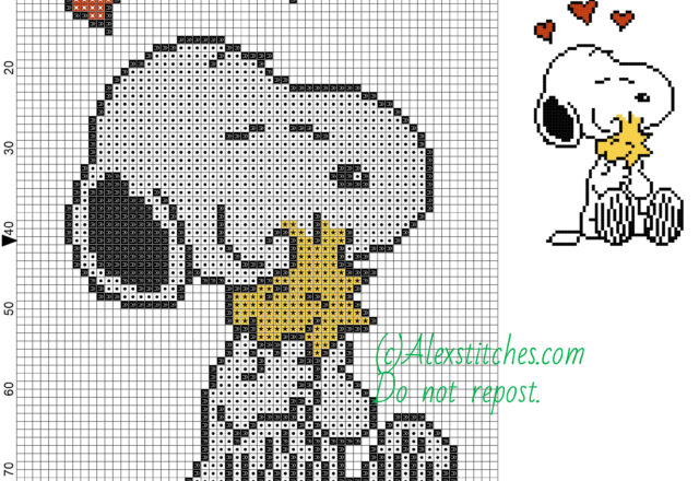 Snoopy and Woodstock free cartoons cross stitch pattern 60x83 4 colors