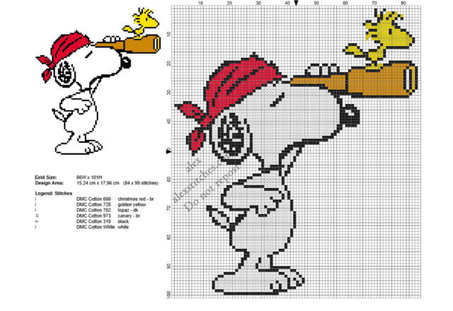 Snoopy pirate free cross stitch pattern 84x99