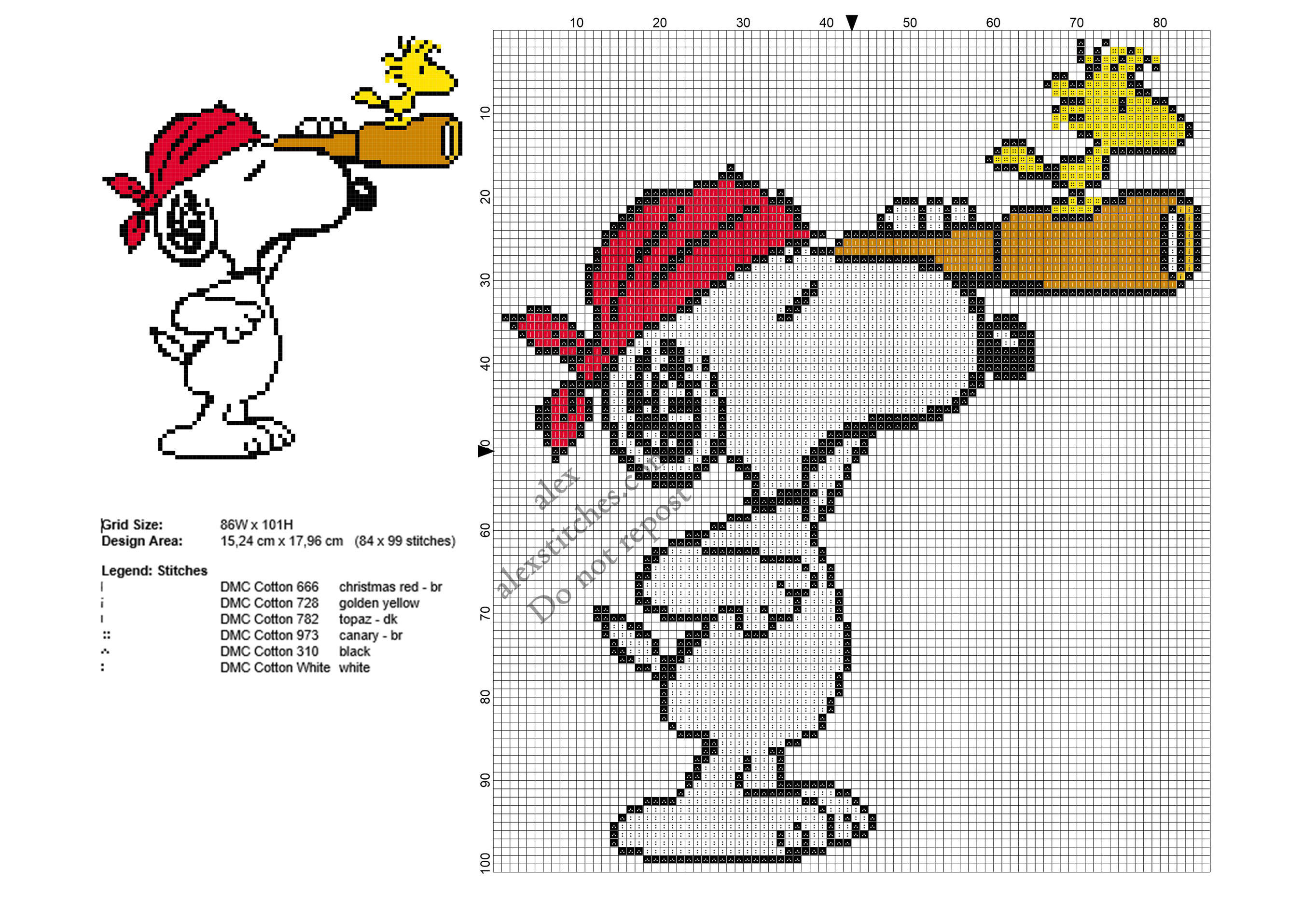 Snoopy pirate free cross stitch pattern 84x99