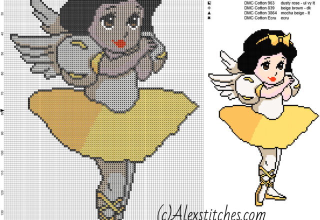 Snow White dancer princess Disney free cross stitch pattern 100x157 9 colors
