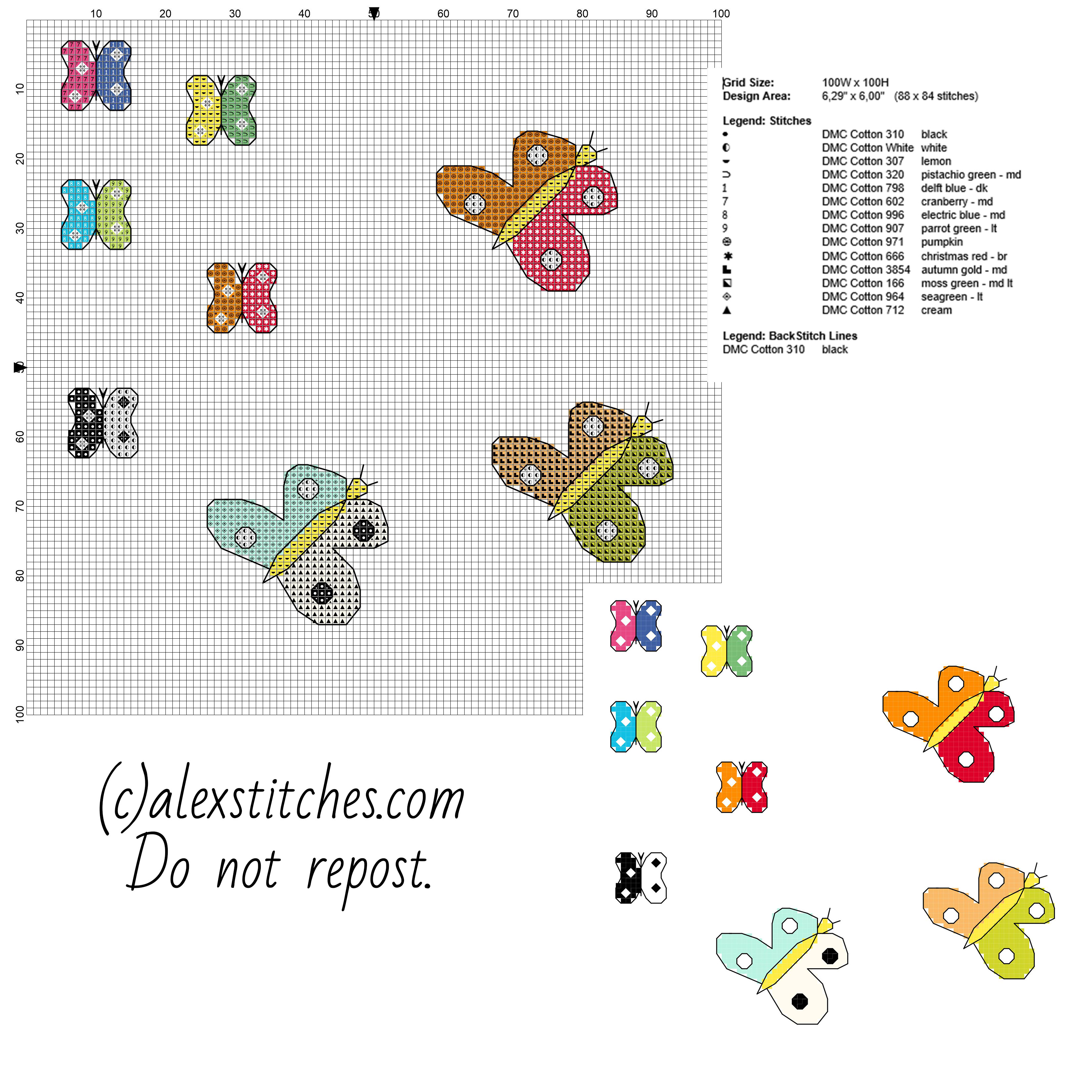 Some small butterflies free cross stitch patterns in category animals
