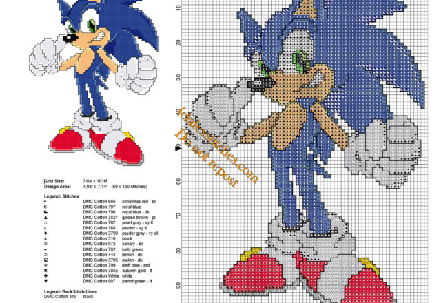 Sonic The Hedgehog free videogames cross stitch pattern