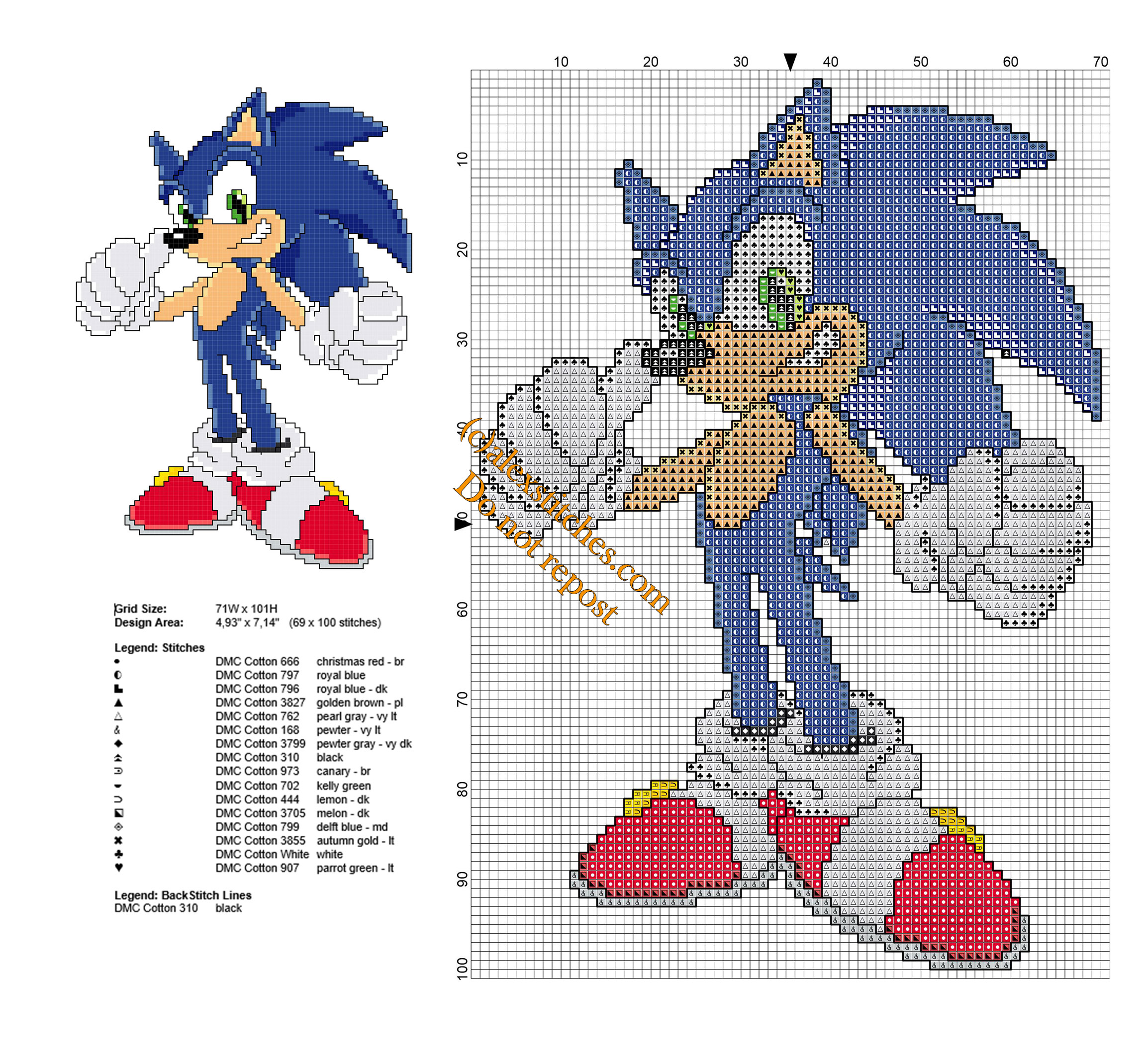 Sonic The Hedgehog free videogames cross stitch pattern