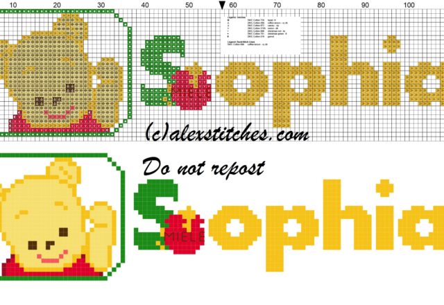 Sophia name with Baby winnie the pooh free cross stitches pattern