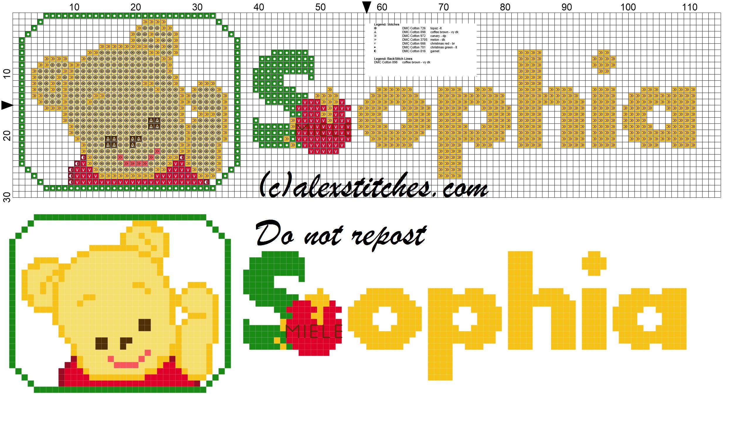 Sophia name with Baby winnie the pooh free cross stitches pattern