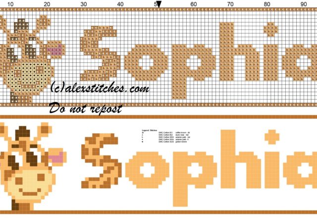 Sophia name with giraffe cross stitch pattern