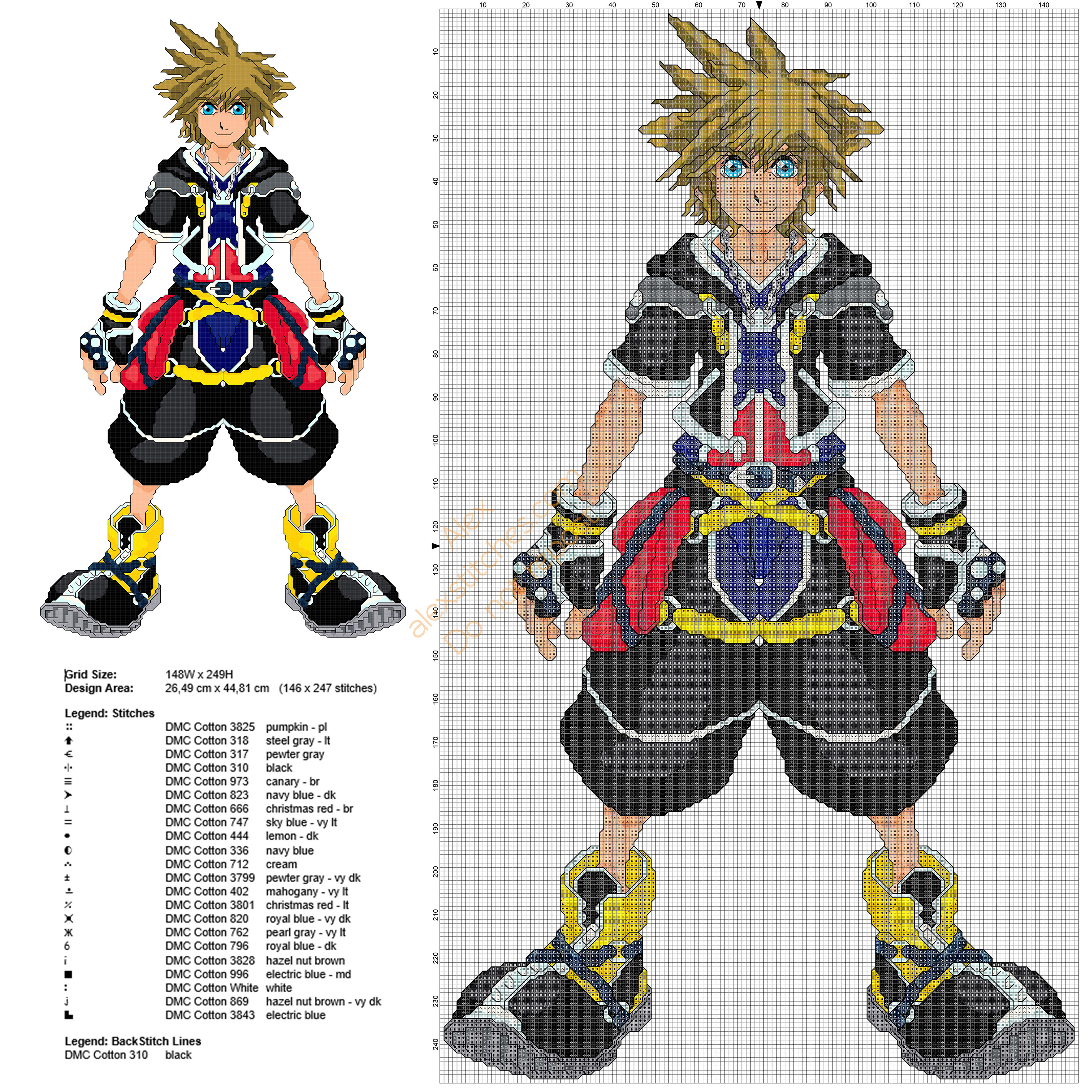 Sora from Kingdom Hearts 2 free cross stitch pattern