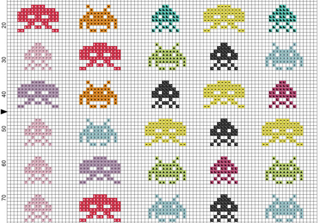 Space Invaders videogames 80’ s free cross stitch pattern download