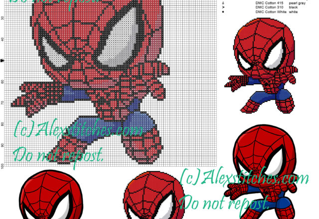 Spiderman cross stitch pattern 100x100 9 colors