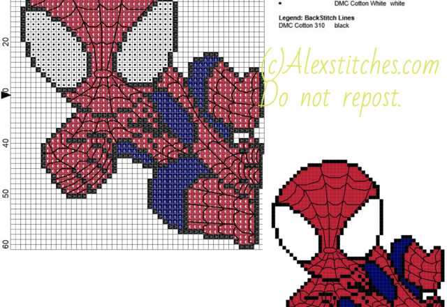 Spiderman free cross stitch pattern 50x61 5 colors