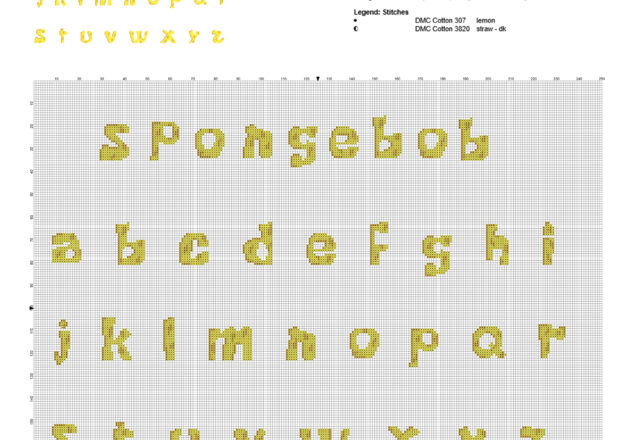 Spongebob Squarepants cross stitch alphabet lowercase letters free download made with PcStitch software