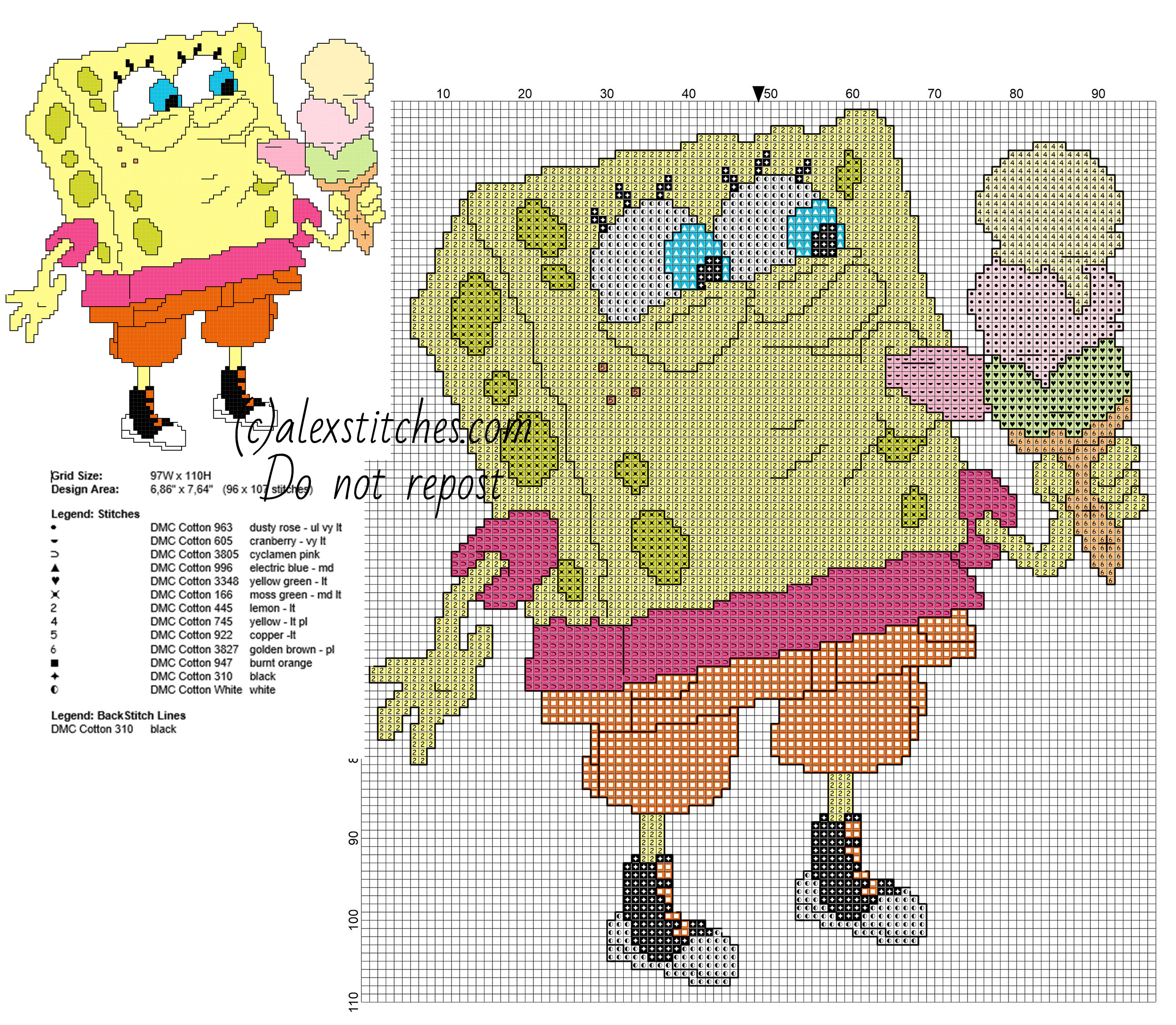 Spongebob Squarepants eating an icecream free cross stitch pattern Summer