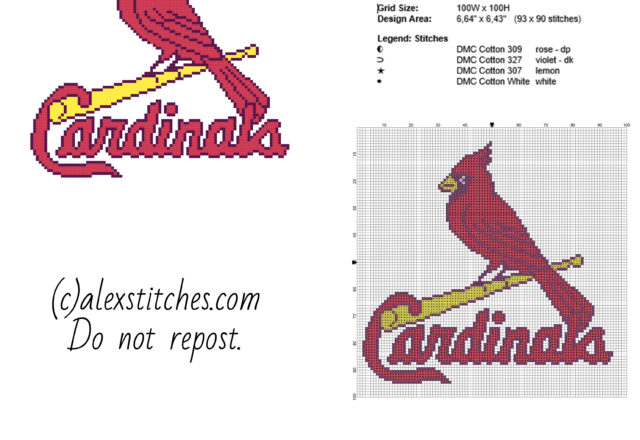 St_ Louis Cardinals Major League Baseball MLB team logo free cross stitch pattern