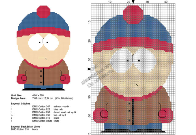 Stan South Park character free cross stitch pattern 43x68