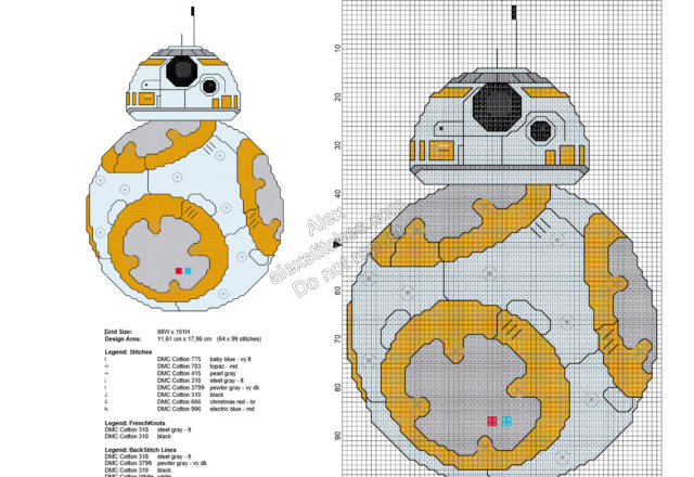 Star Wars BB-8 free cross stitch pattern 64x99