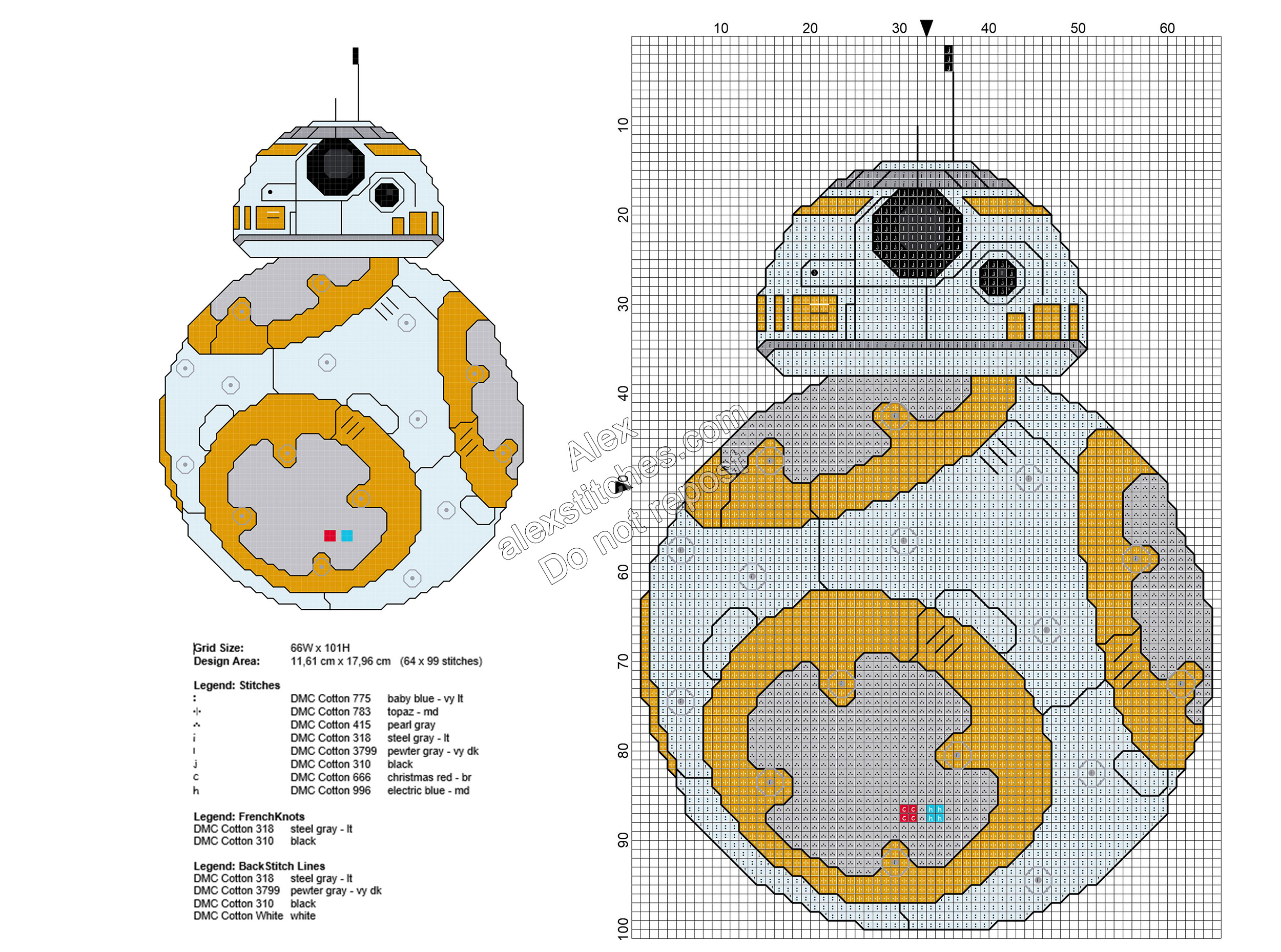 Star Wars BB-8 free cross stitch pattern 64x99