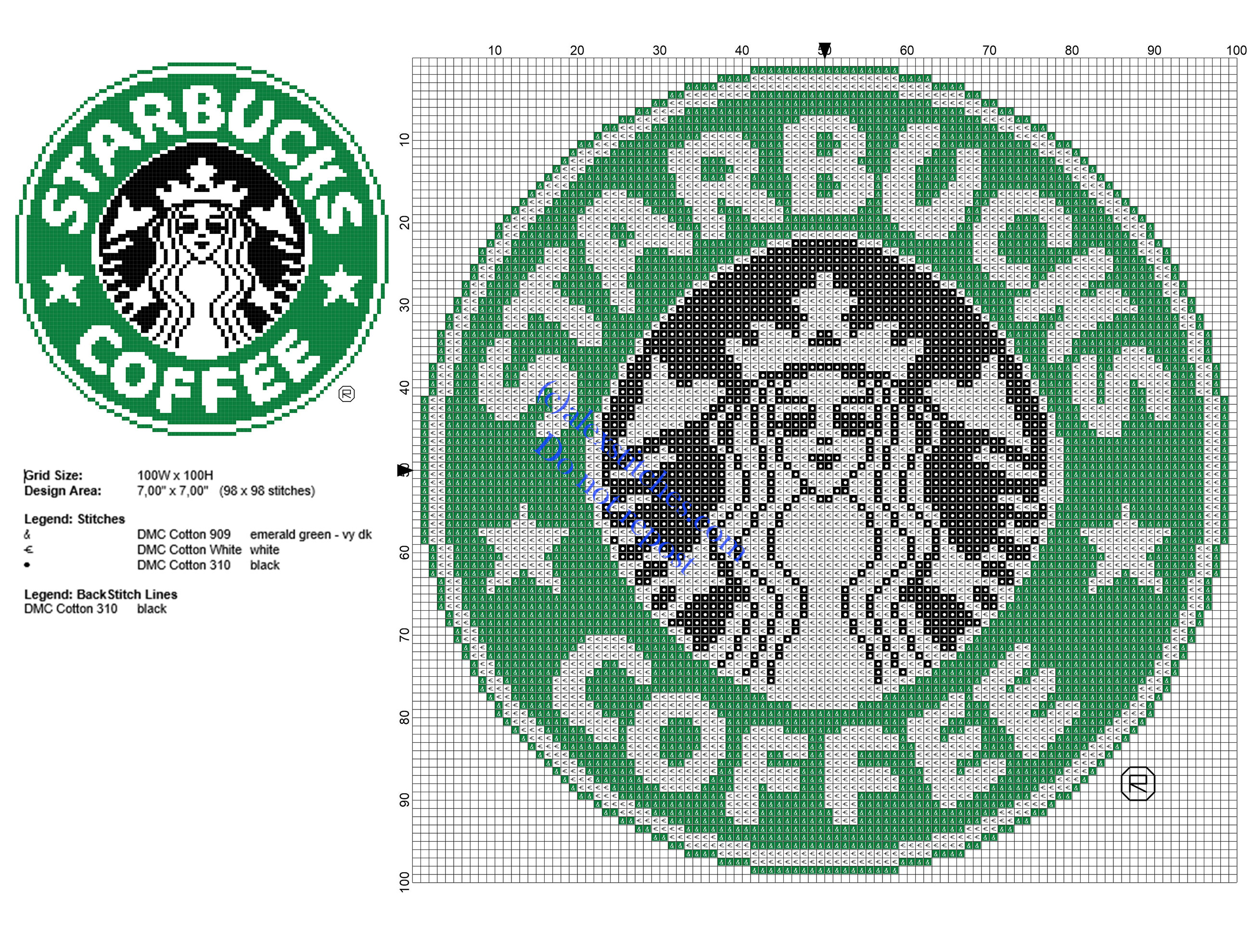 Starbucks Coffee logo free cross stitch pattern