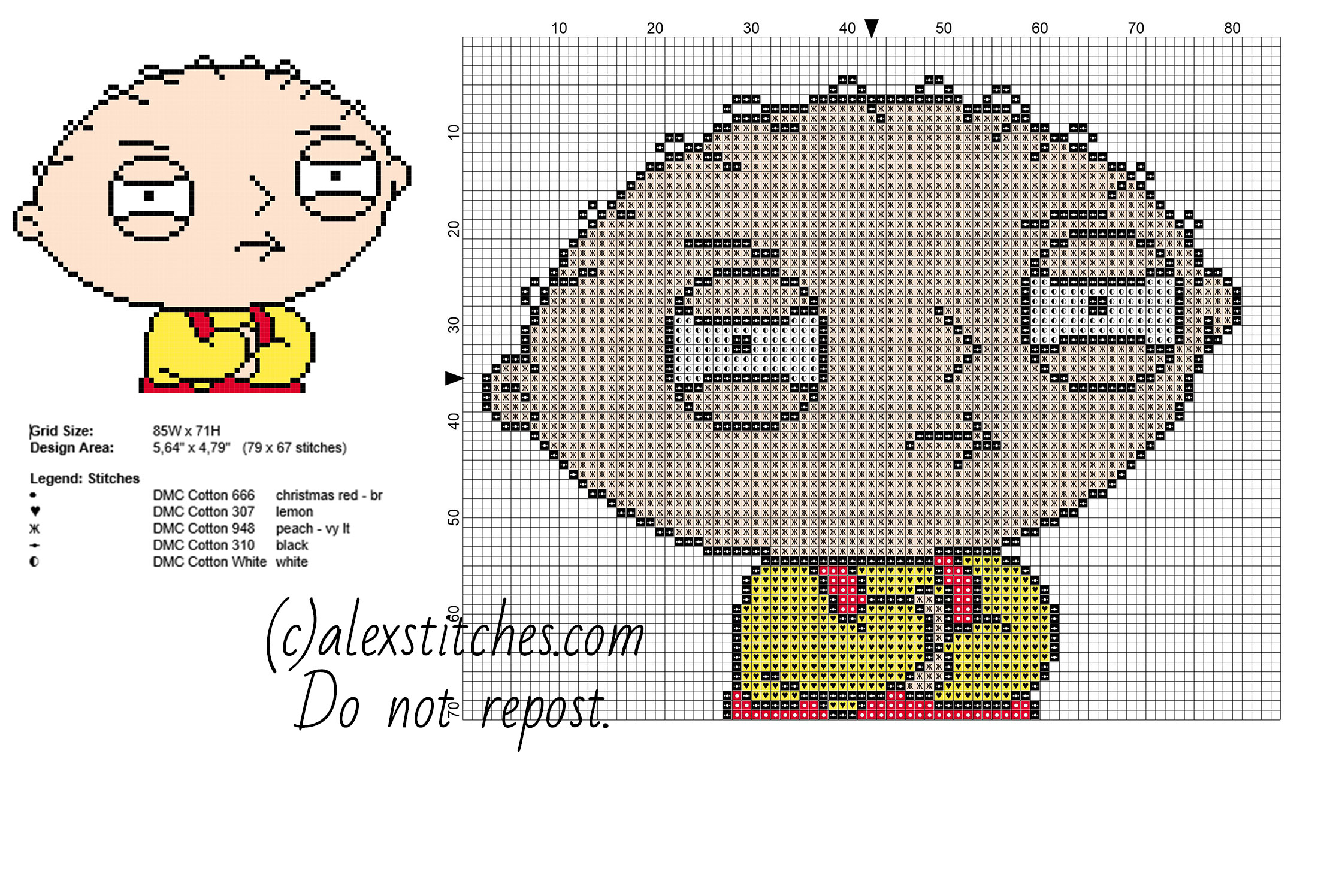 Stewie Griffin Family Guy cartoon character free cross stitch pattern