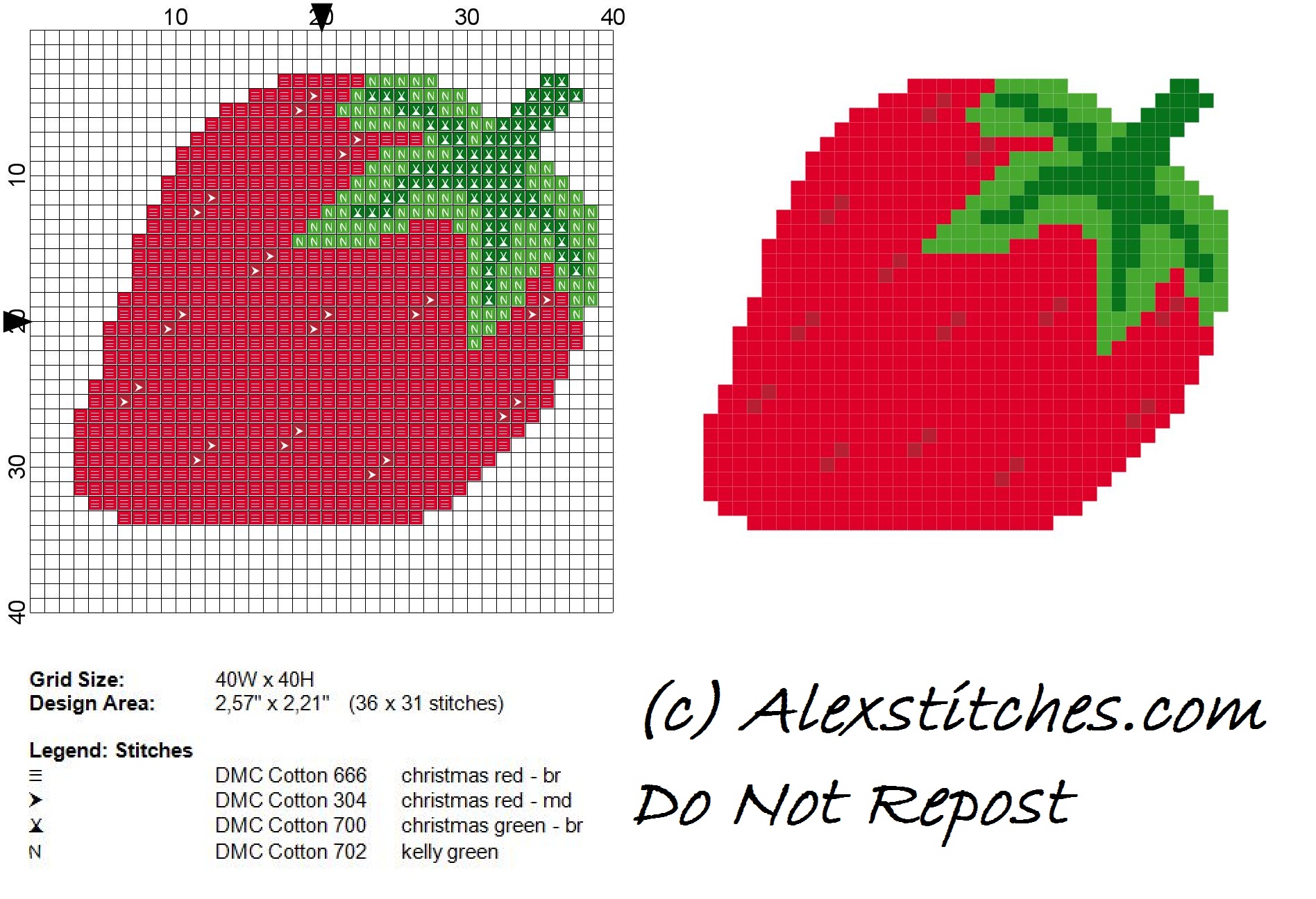 Strawberry fruit free cross stitch pattern