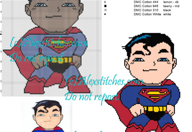 Superman cross stitch pattern 100x125 7 colors