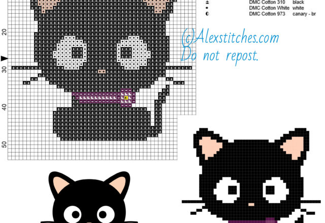 Sweet Cat free cross stitch pattern 50x54 6 colors