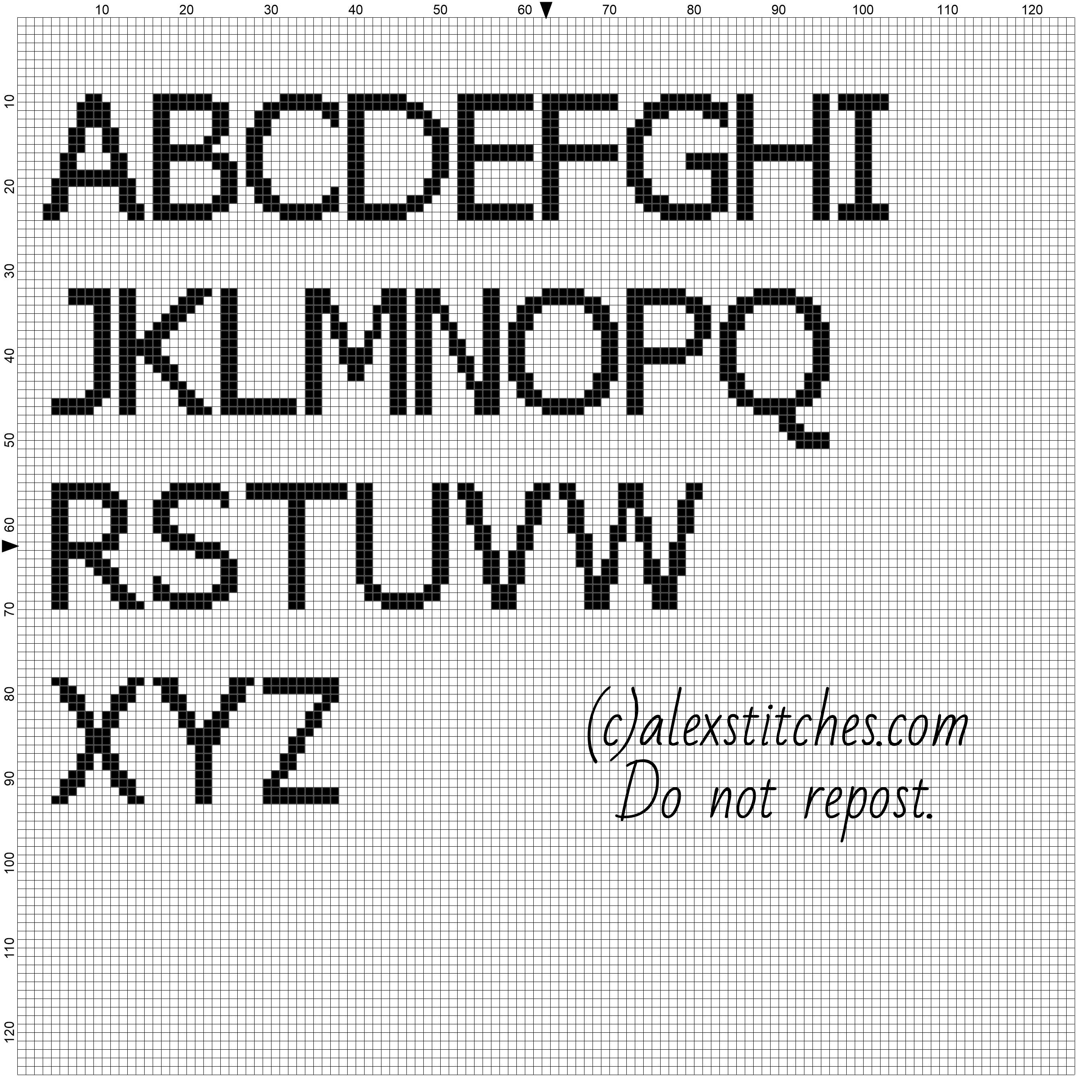 Tahoma font uppercase letters free cross stitch alphabet