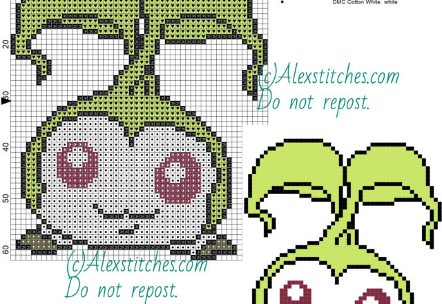 Tanemon digimon free cross stitch pattern 50x62 5 colors