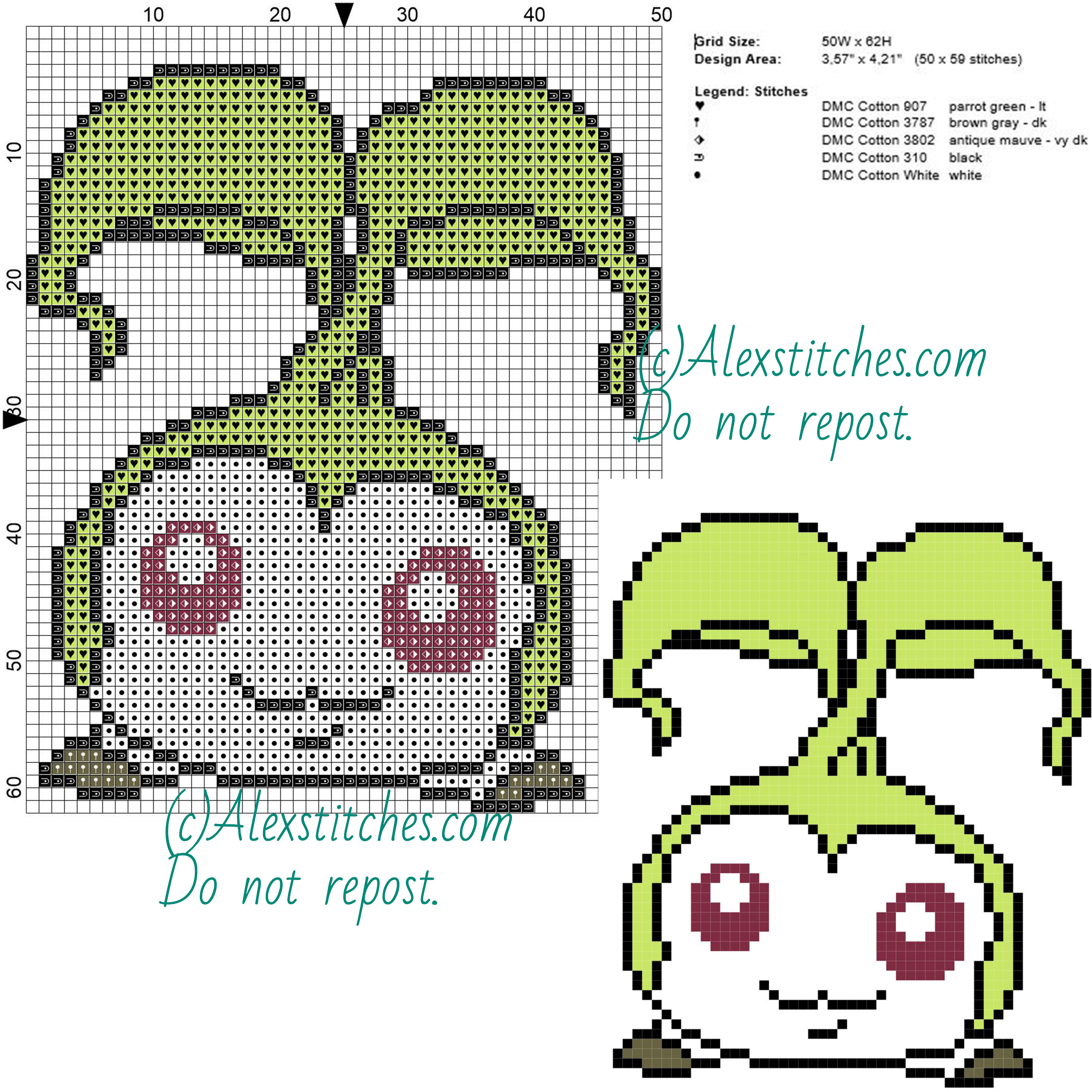 Tanemon digimon free cross stitch pattern 50x62 5 colors