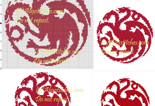 Targaryen logo Game of Thrones cross stitch pattern 100x100 1 colore