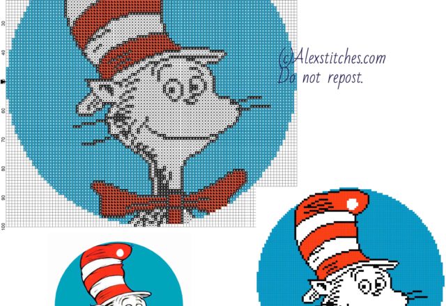 The Cat in the hat (Dr_ Seuss) free cross stitch pattern 100x100 4 colors