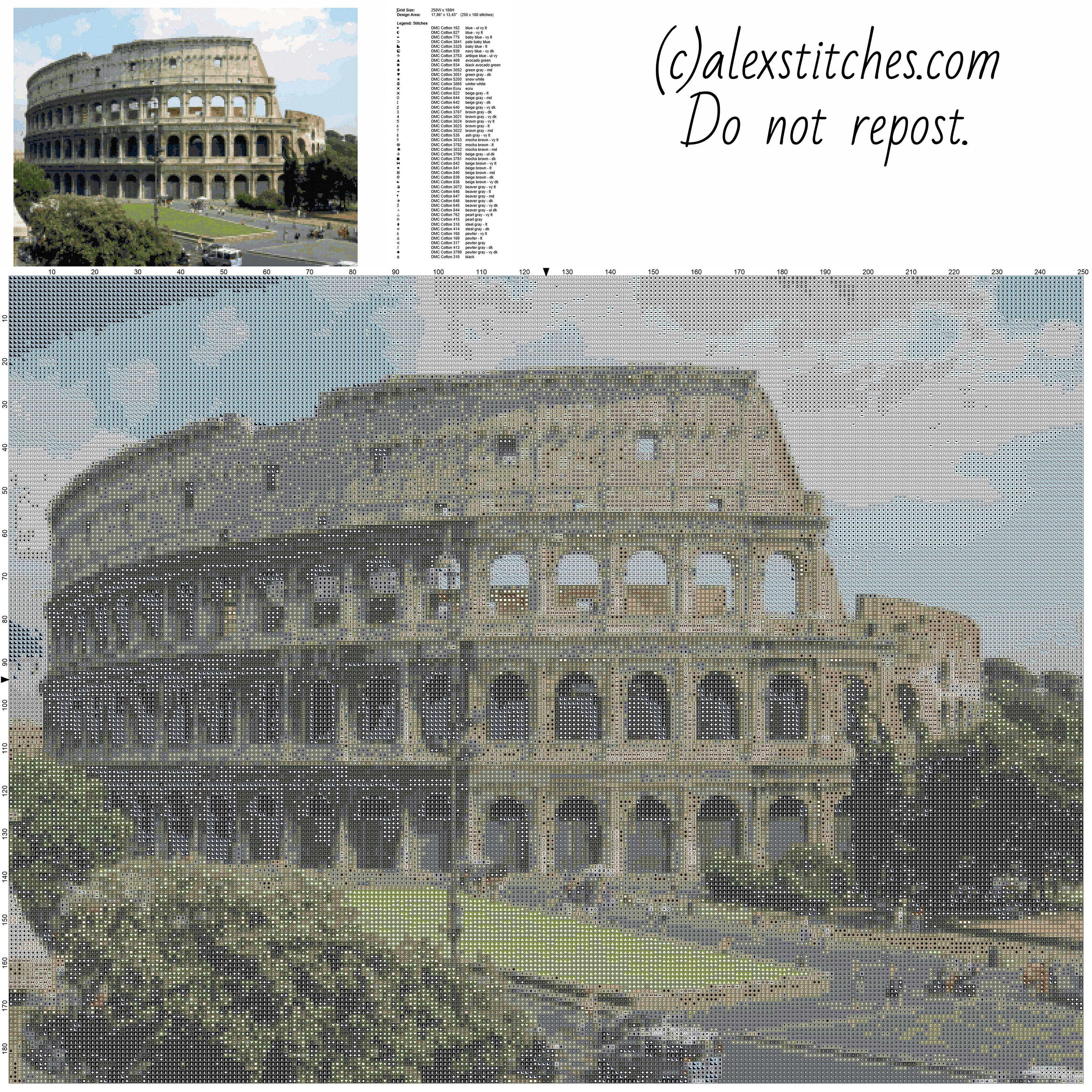 The Colosseum amphitheatre in Rome free cross stitch pattern