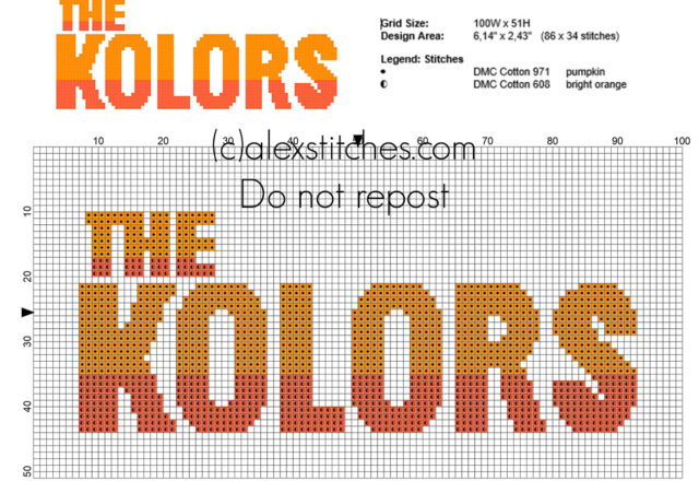 The Kolors music band logo free small cross stitch pattern