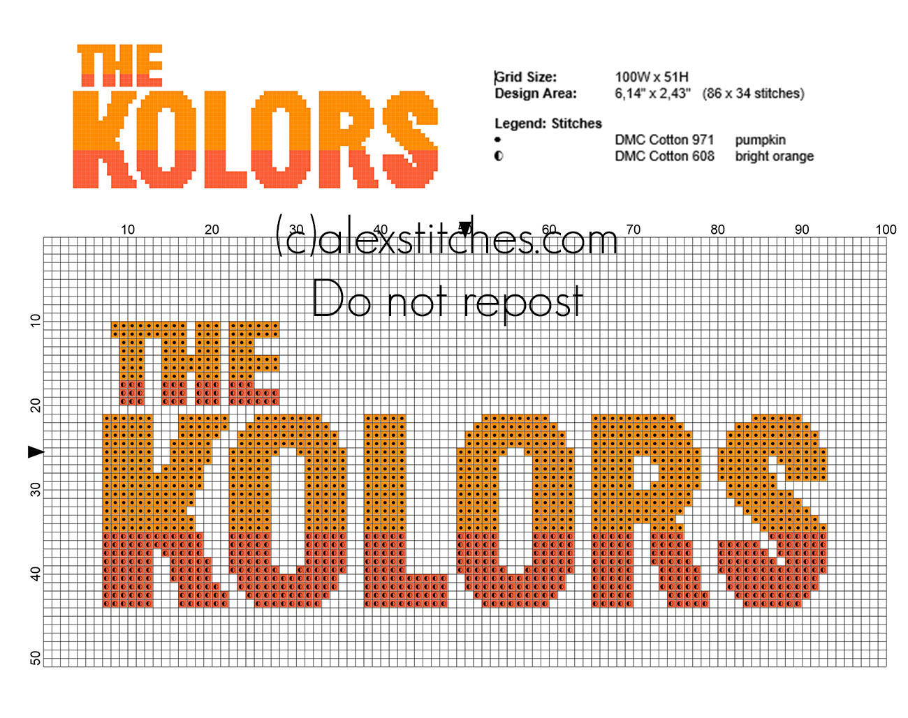 The Kolors music band logo free small cross stitch pattern