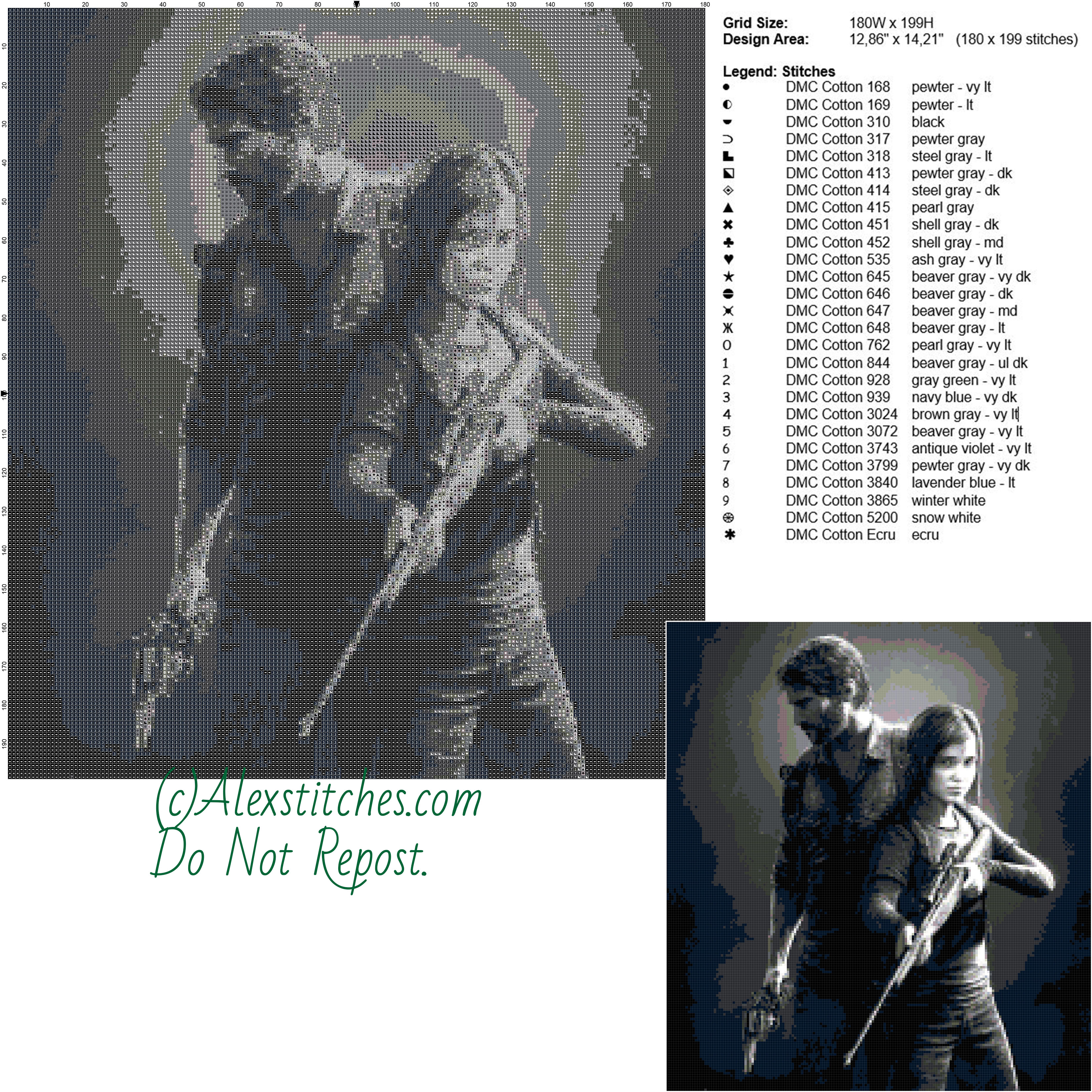 The Last Of Us free cross stitch pattern 180x199 27 colors