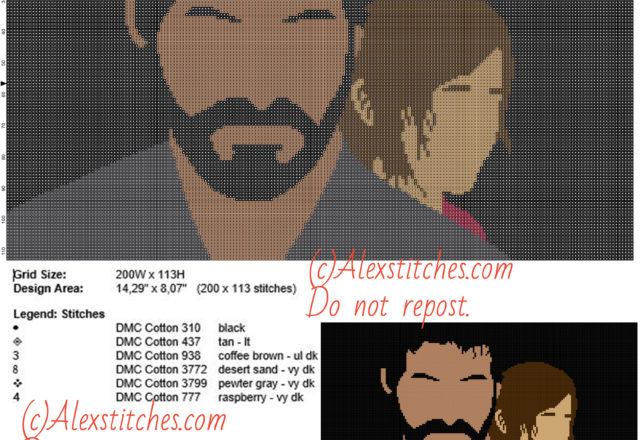 The Last Of Us free cross stitch pattern 200x113 6 colors