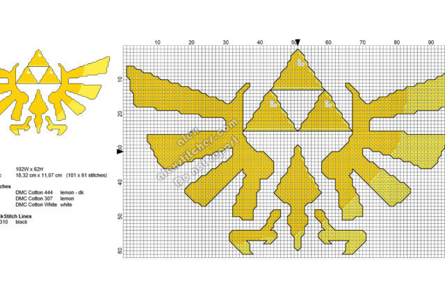The Legend Of Zelda Triforce free cross stitch pattern 101x61