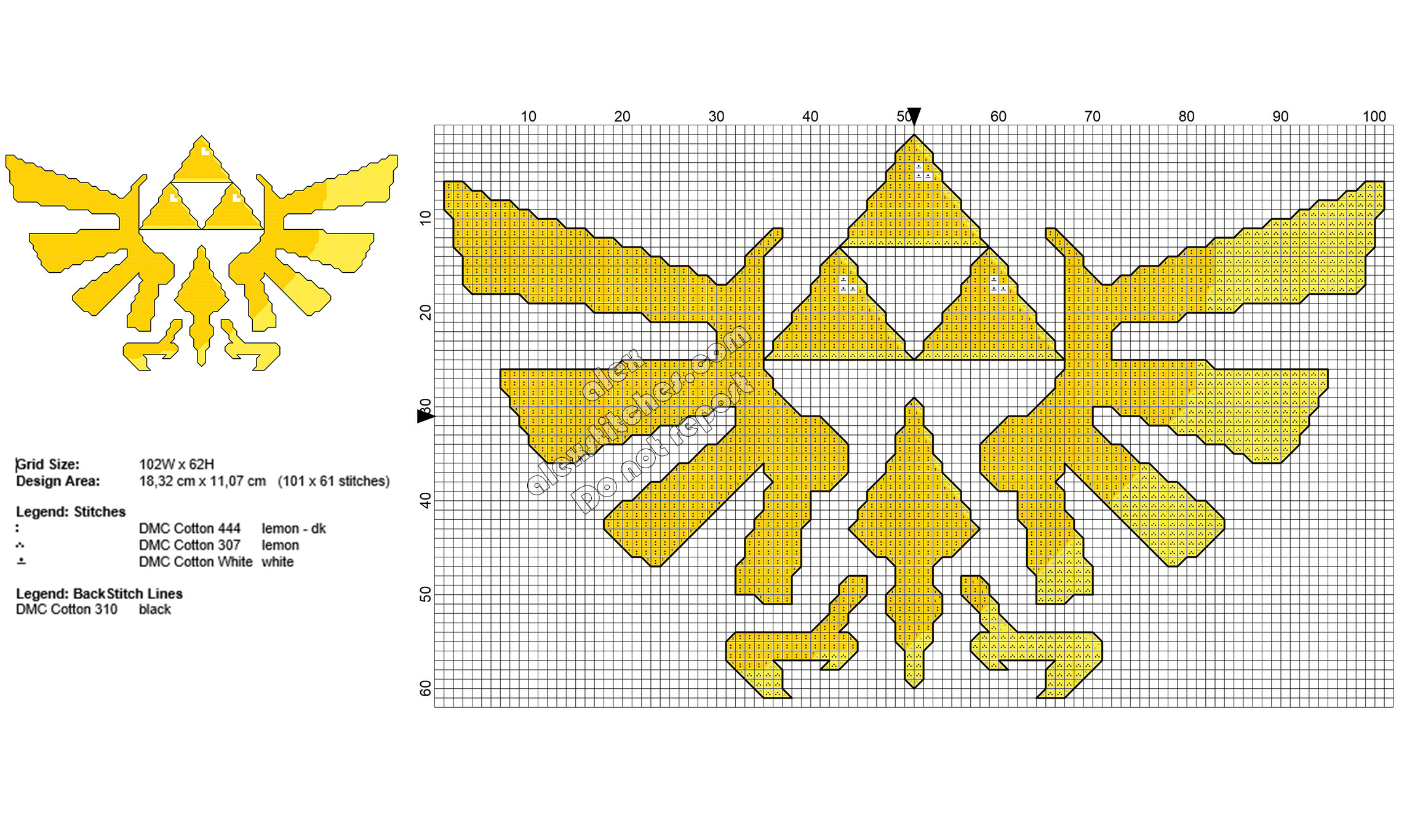 The Legend Of Zelda Triforce free cross stitch pattern 101x61