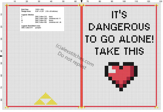 The Legend Of Zelda cross stitch love card for boyfriend girlfriend gift idea