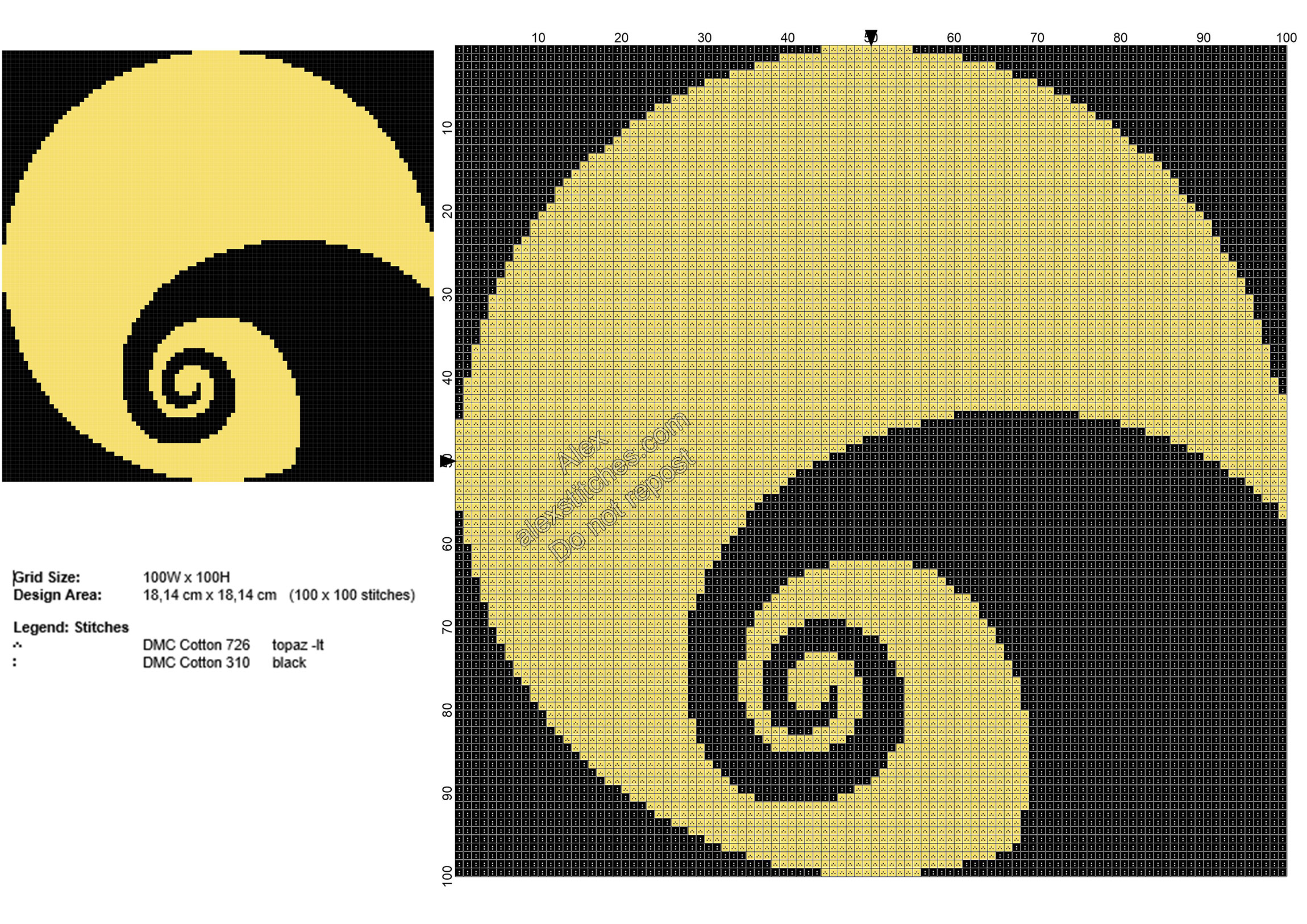 The Nightmare Before Christmas Spiral Hill free cross stitch pattern 100x100