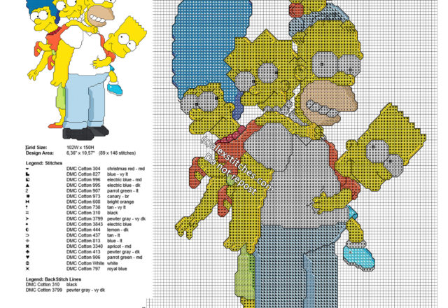 The Simpsons Family free cross stitch pattern with back stitch