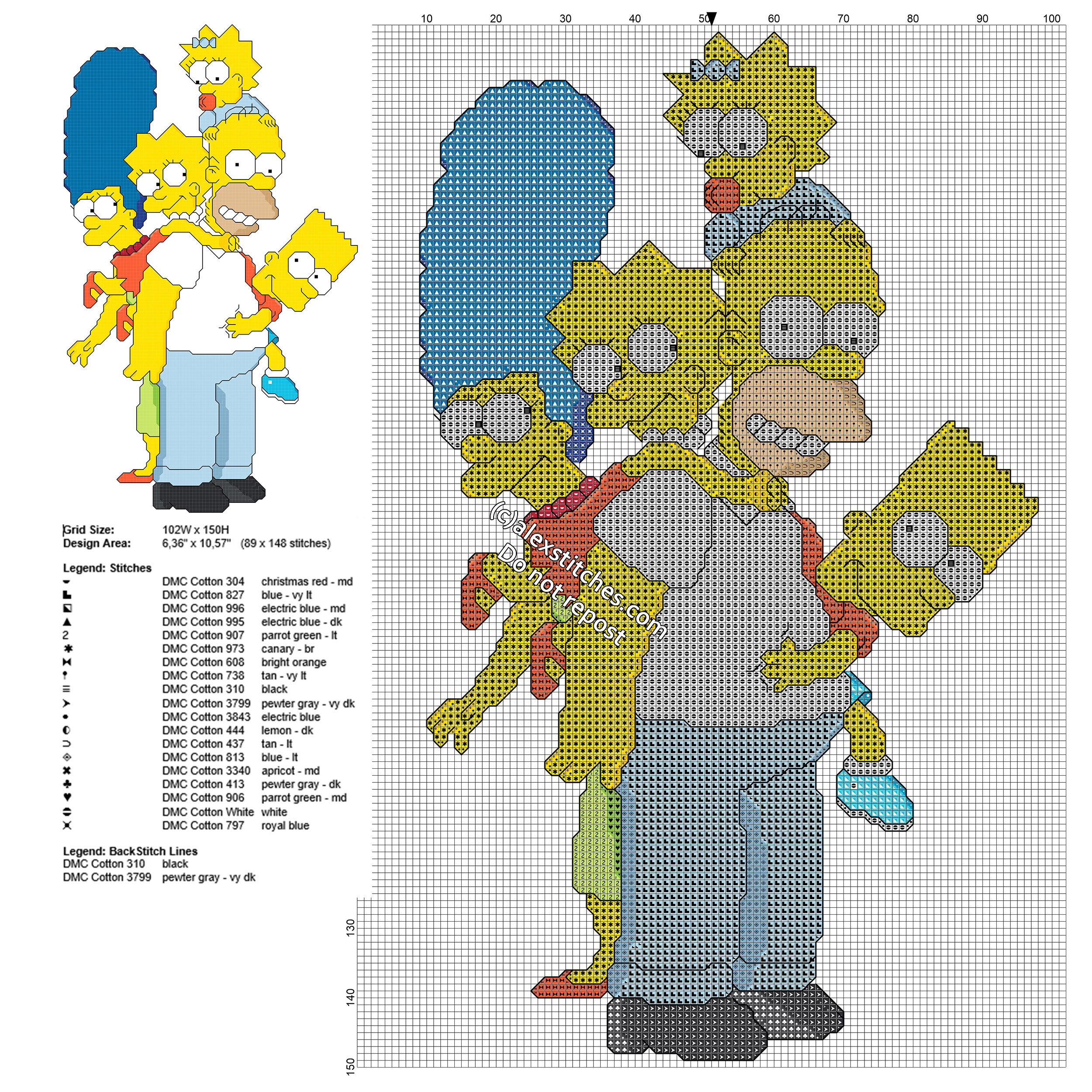 The Simpsons Family free cross stitch pattern with back stitch