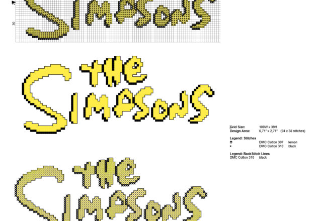 The Simpsons cartoon yellow and black logo free and simple cross stitch pattern