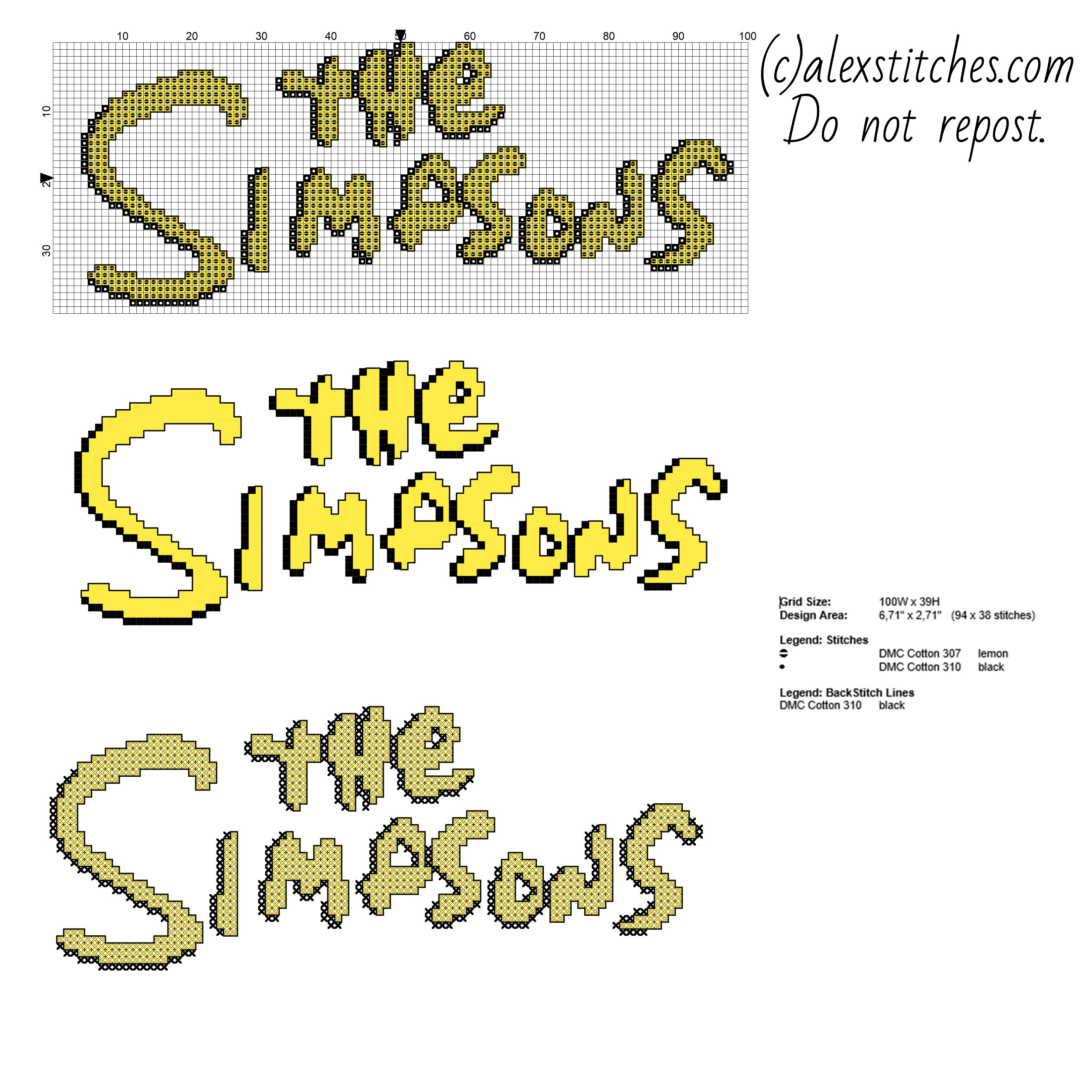 The Simpsons cartoon yellow and black logo free and simple cross stitch pattern
